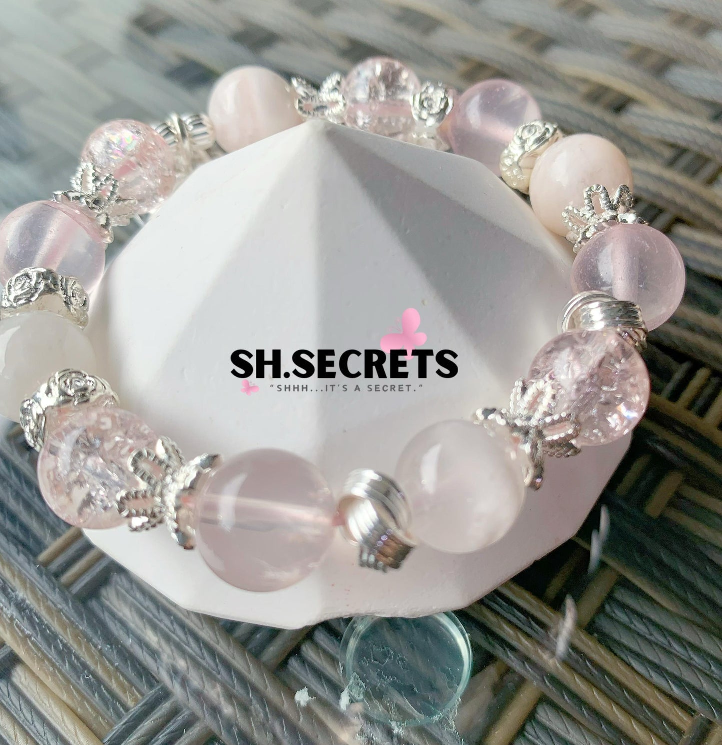 Pink Snowflake Phantom, Rose Quartz, Crackled Quartz (Pink)