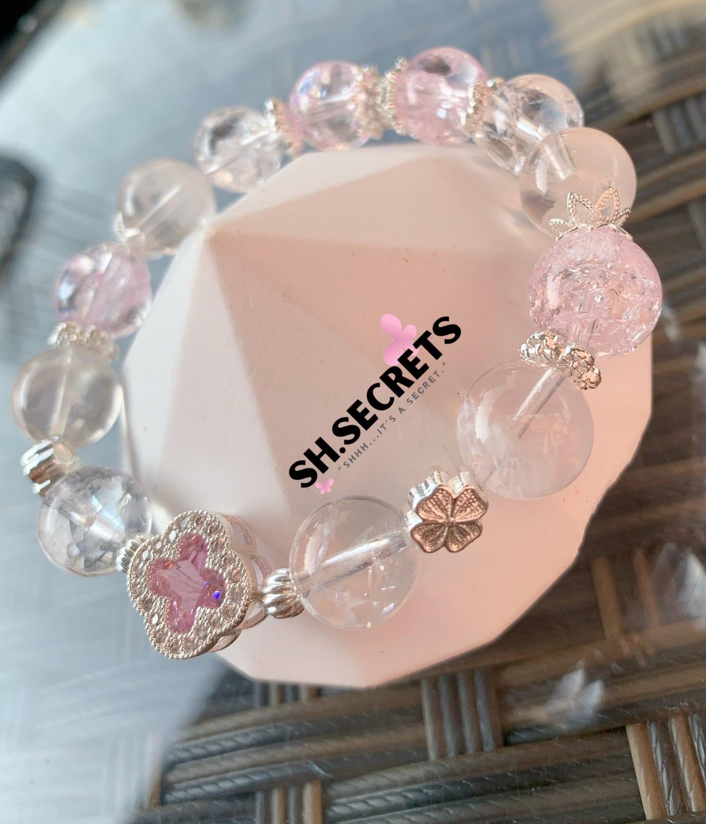 Pink Snowflake Phantom, Crackled Quartz (Pink)