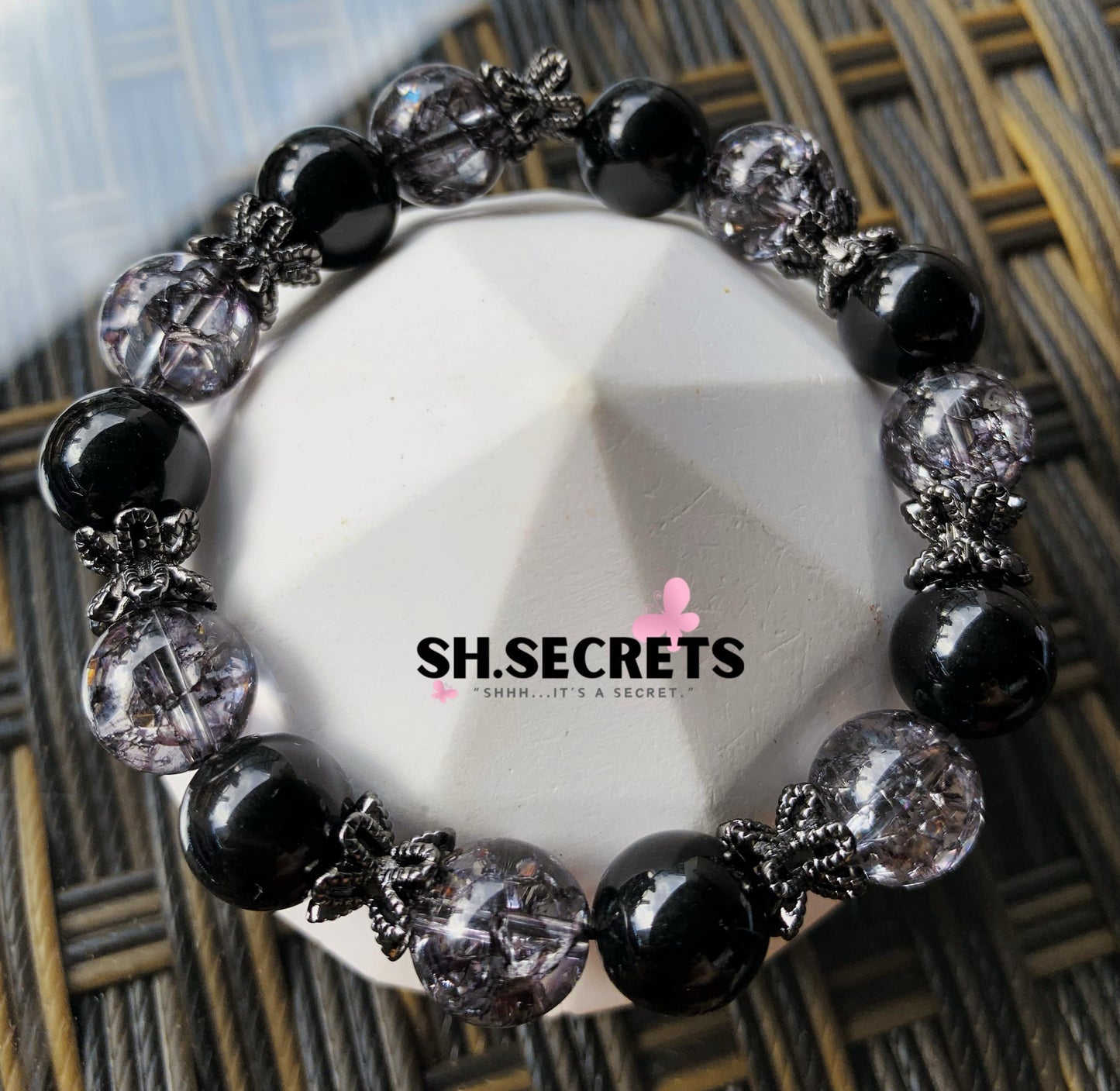 Black Obsidian, Crackled Quartz