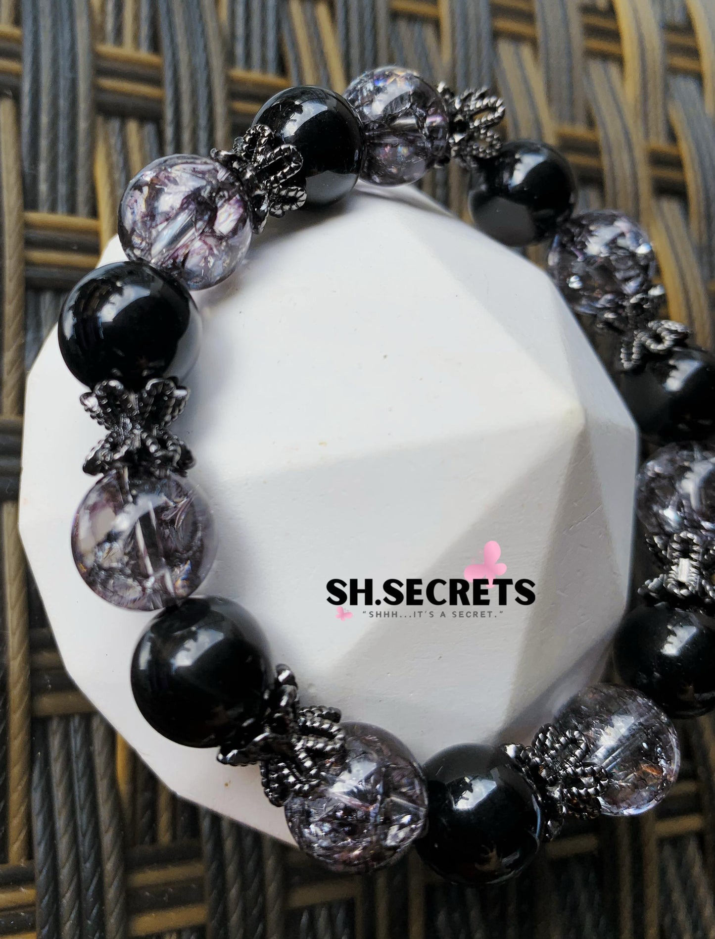 Black Obsidian, Crackled Quartz