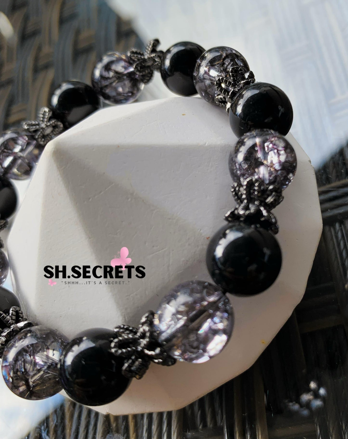 Black Obsidian, Crackled Quartz