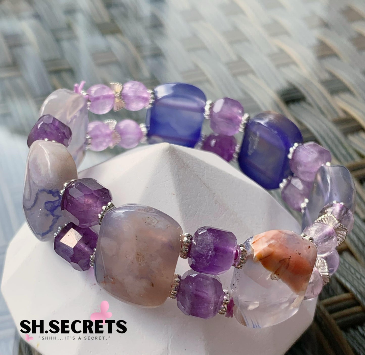 $15 SALE - Blue Sakura Agate, Amethyst Bangle