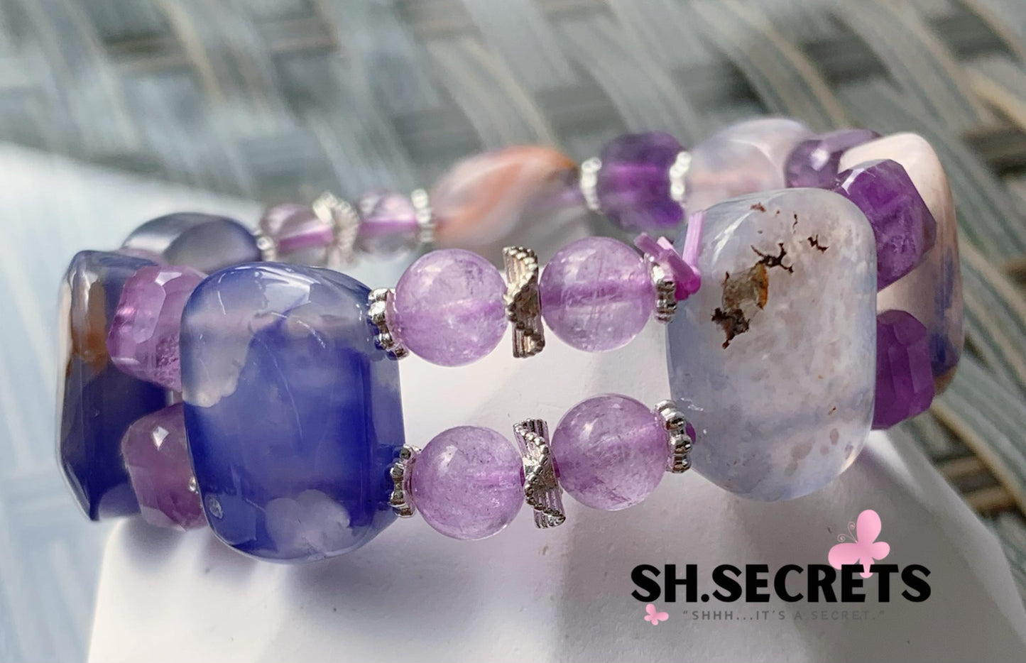 $15 SALE - Blue Sakura Agate, Amethyst Bangle
