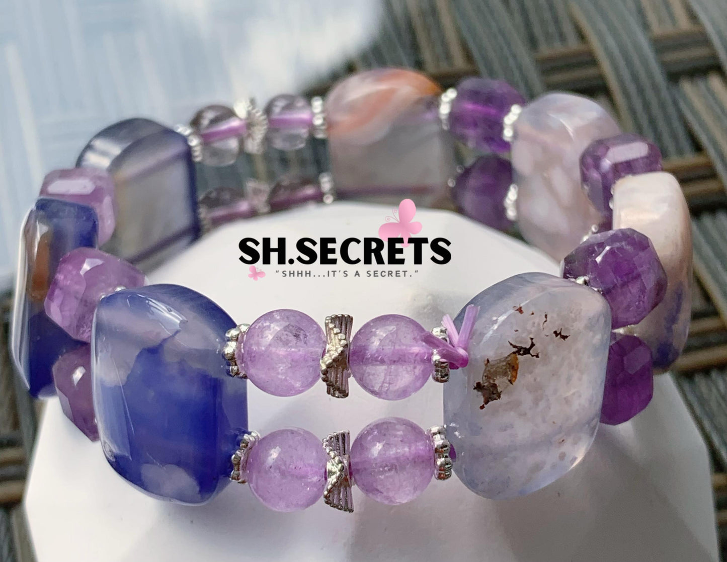 $15 SALE - Blue Sakura Agate, Amethyst Bangle