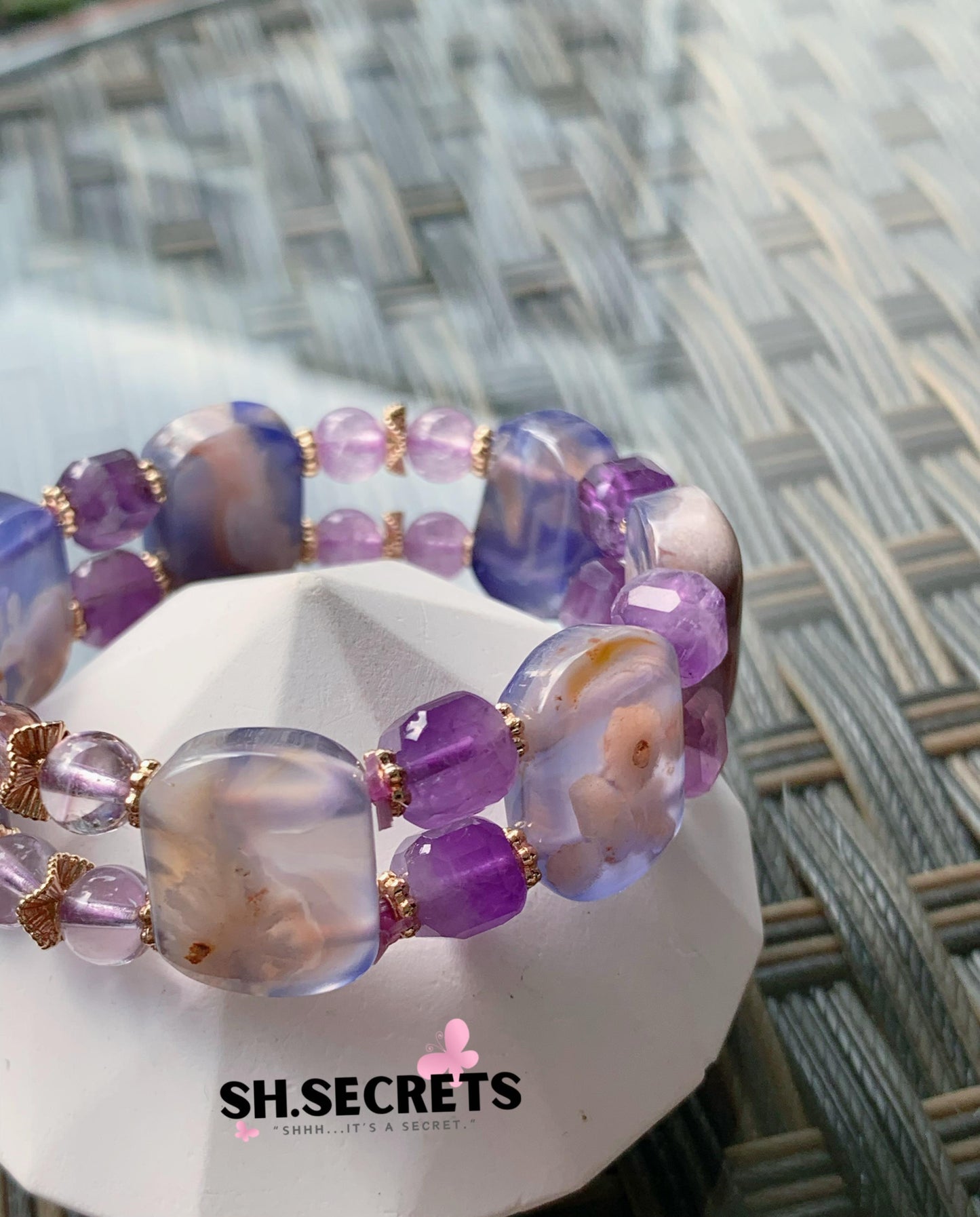 $15 SALE - Blue Sakura Agate, Amethyst Bangle