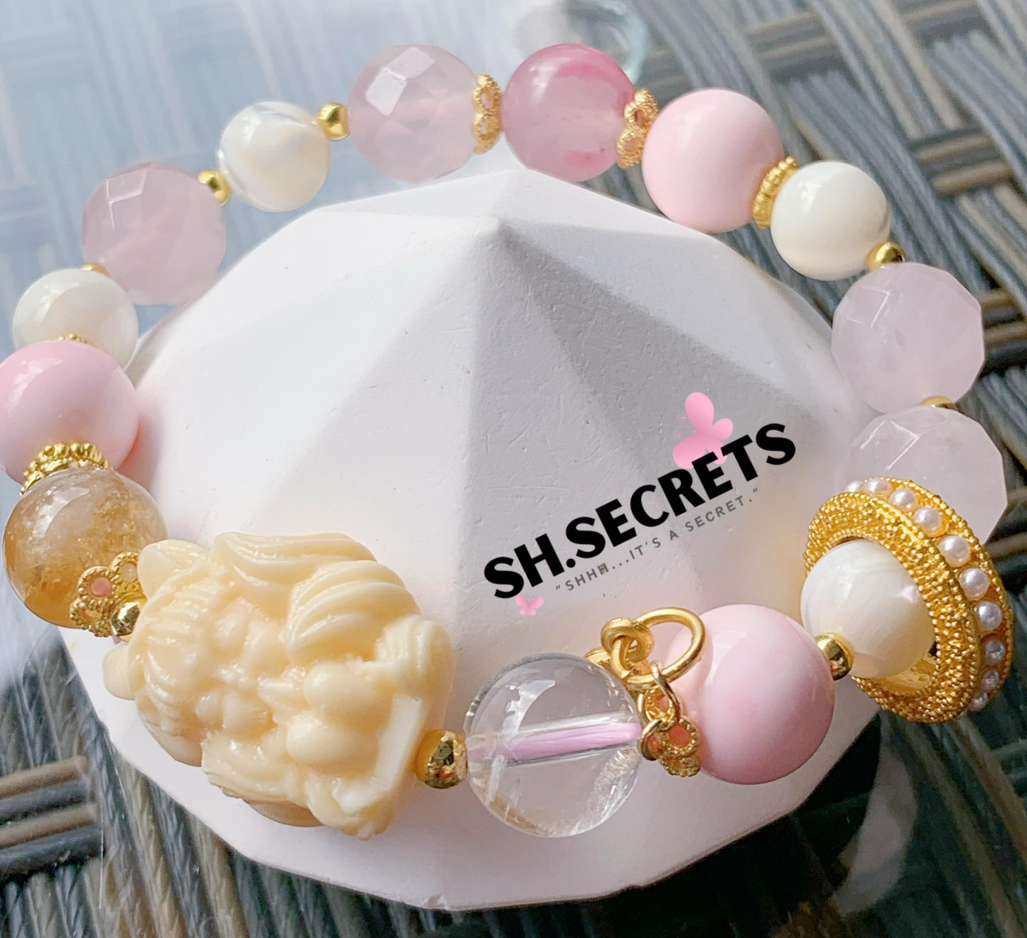 $10 SALE - Rose Quartz, White Conch, Sakura Rhodonite, Dreamy Citrine, White Azeztulite, Tagua Nut