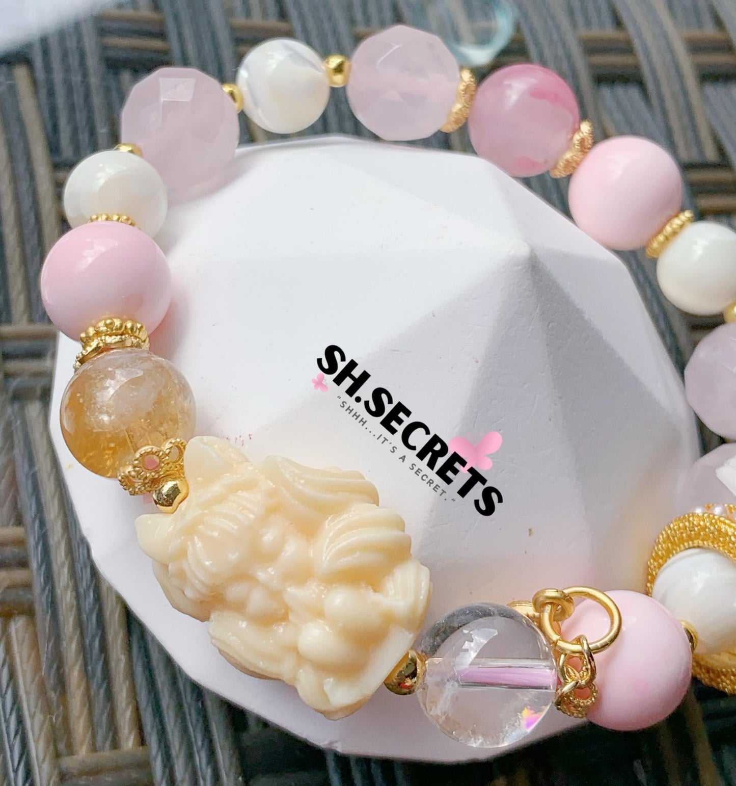 $10 SALE - Rose Quartz, White Conch, Sakura Rhodonite, Dreamy Citrine, White Azeztulite, Tagua Nut