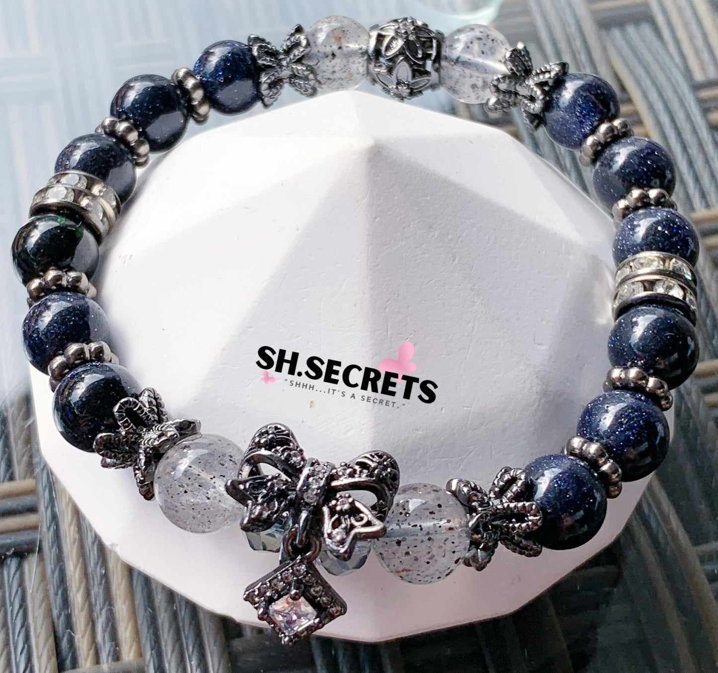 $10 SALE - Blue Sandstone, Black Strawberry Quartz