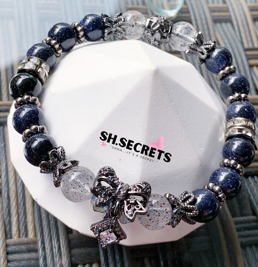 $10 SALE - Blue Sandstone, Black Strawberry Quartz