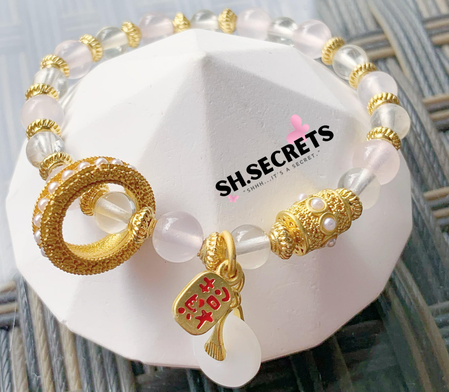 $8 SALE - Lemon Citrine, Rose Quartz, White Agate Ping Kou