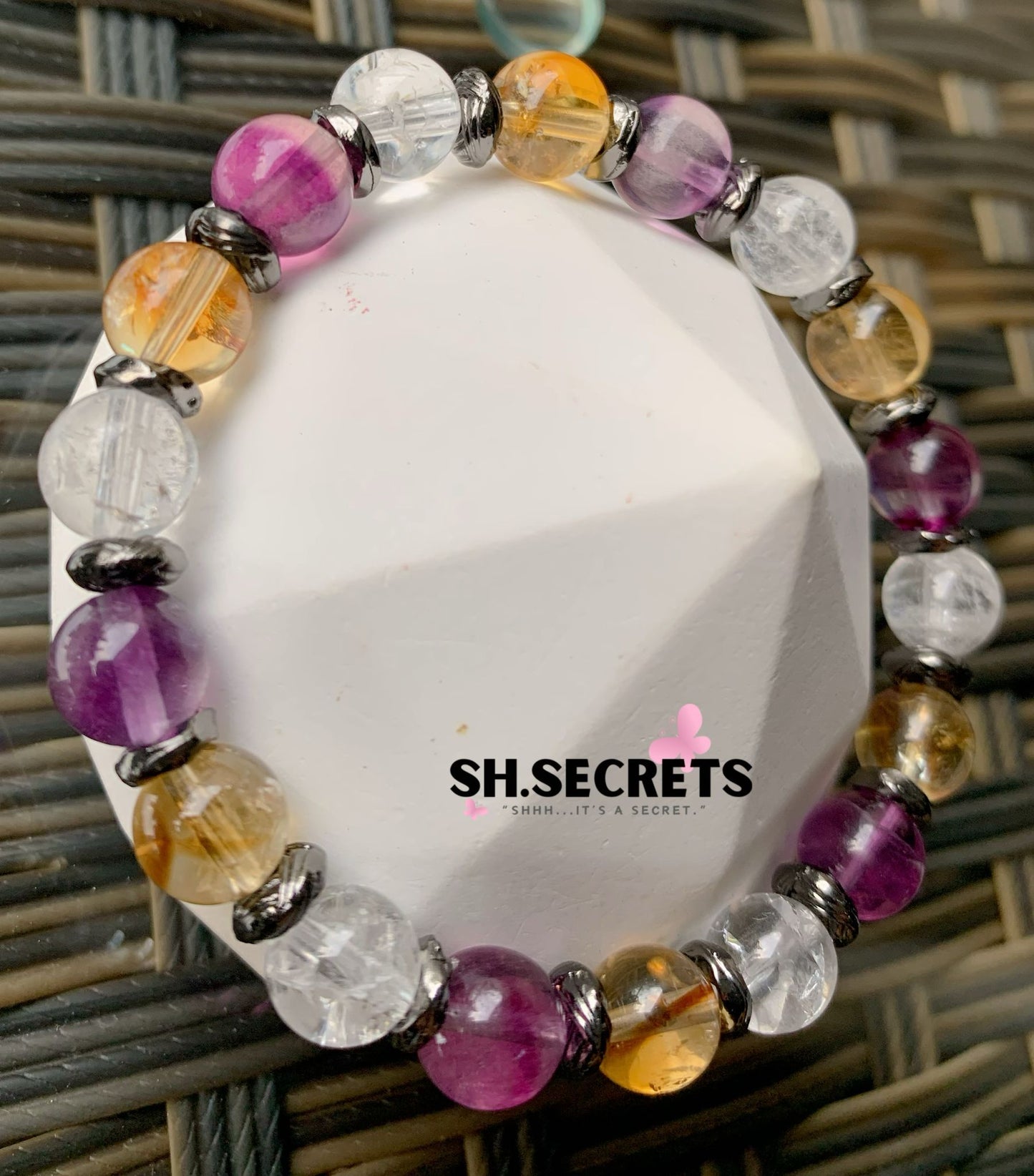 Purple Fluorite, Dreamy Citrine, Crackled Clear Quartz