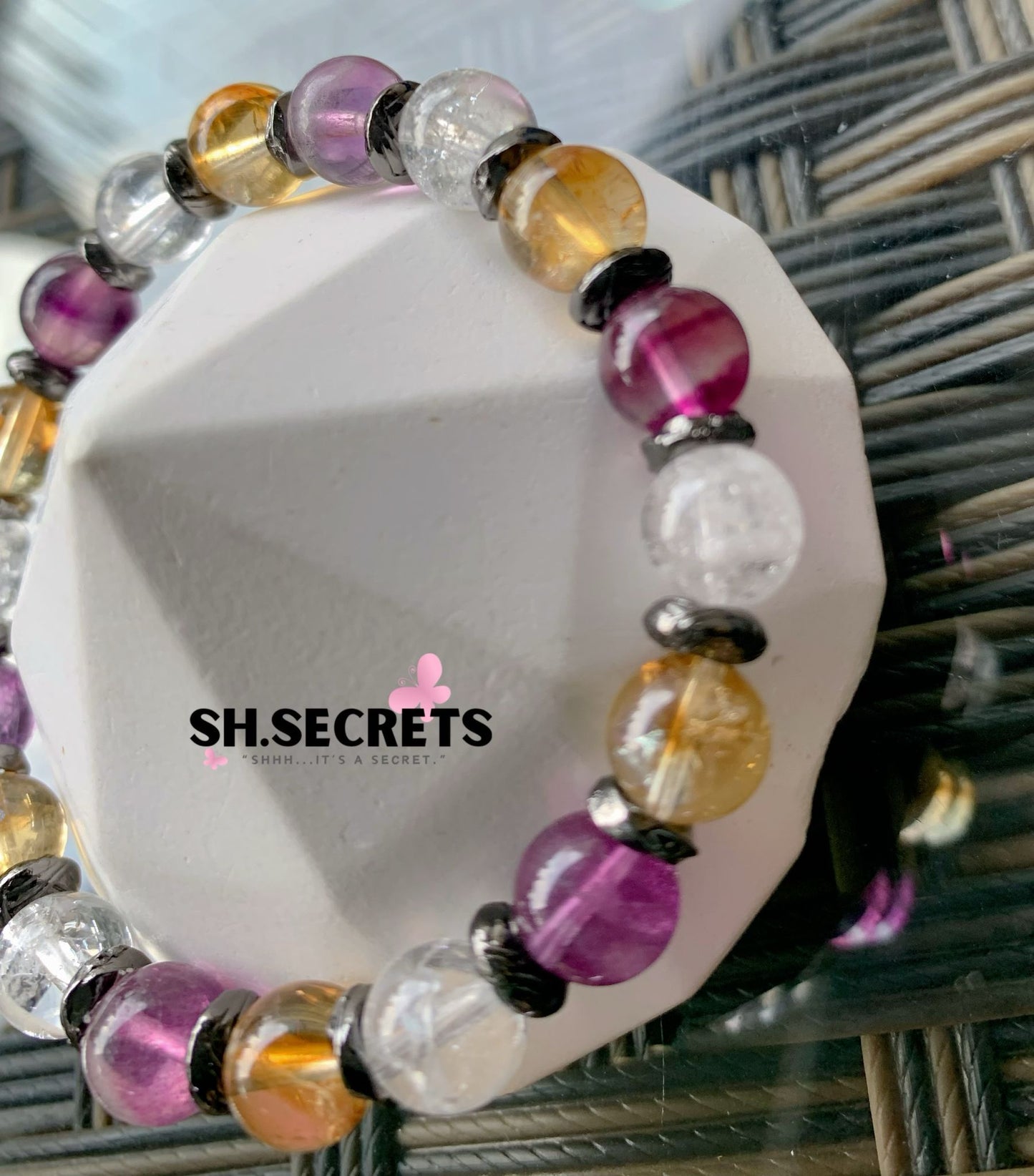 Purple Fluorite, Dreamy Citrine, Crackled Clear Quartz