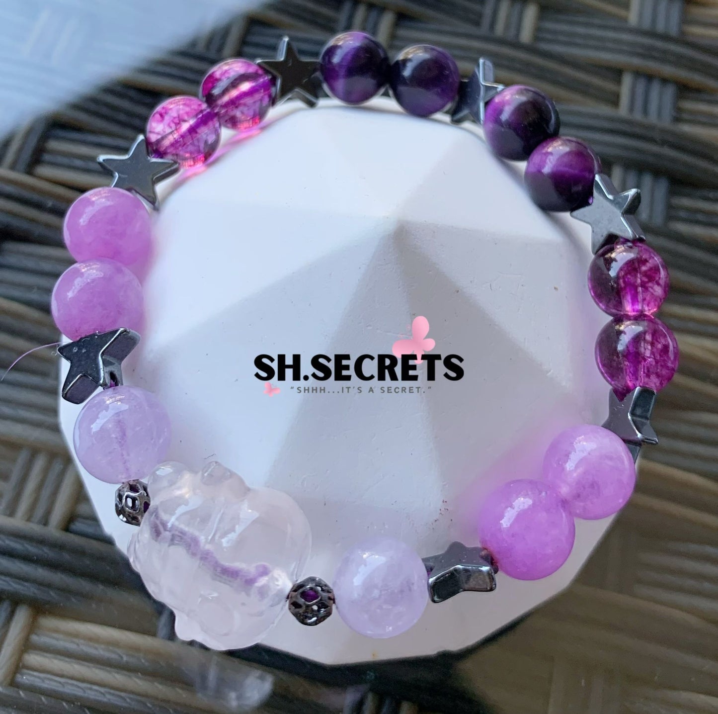 Purple Tiger Eye, Purple Chalcedony, Crackled Quartz (Purple), Amethyst, Clear Quartz