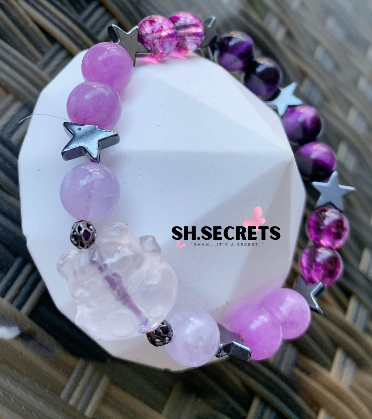 Purple Tiger Eye, Purple Chalcedony, Crackled Quartz (Purple), Amethyst, Clear Quartz