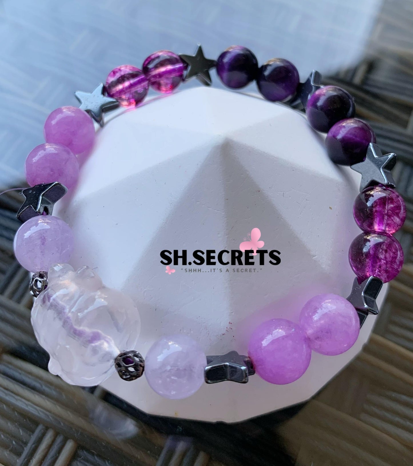 Purple Tiger Eye, Purple Chalcedony, Crackled Quartz (Purple), Amethyst, Clear Quartz