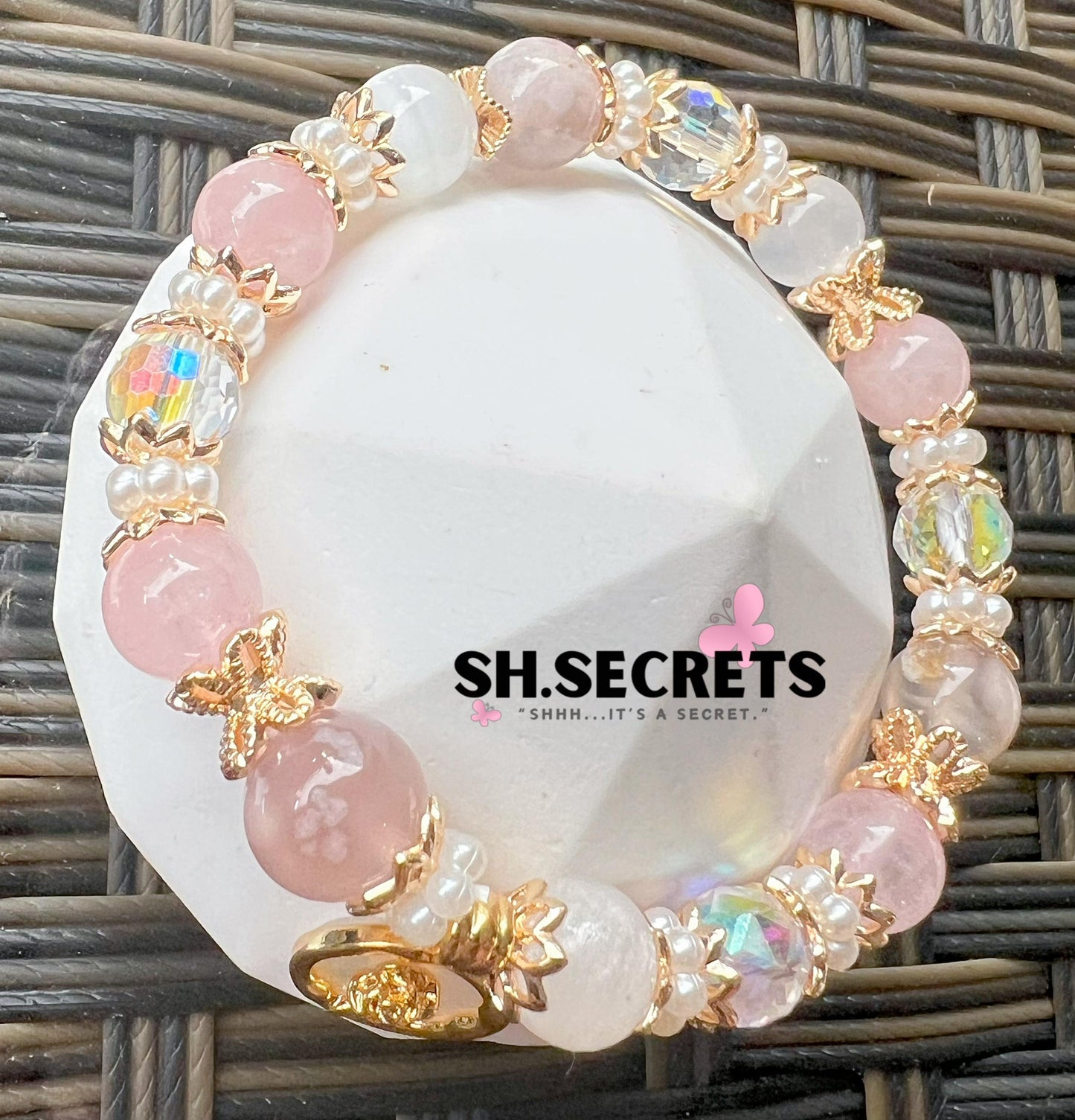 Rose Quartz, White Selenite, Blue Sakura Agate