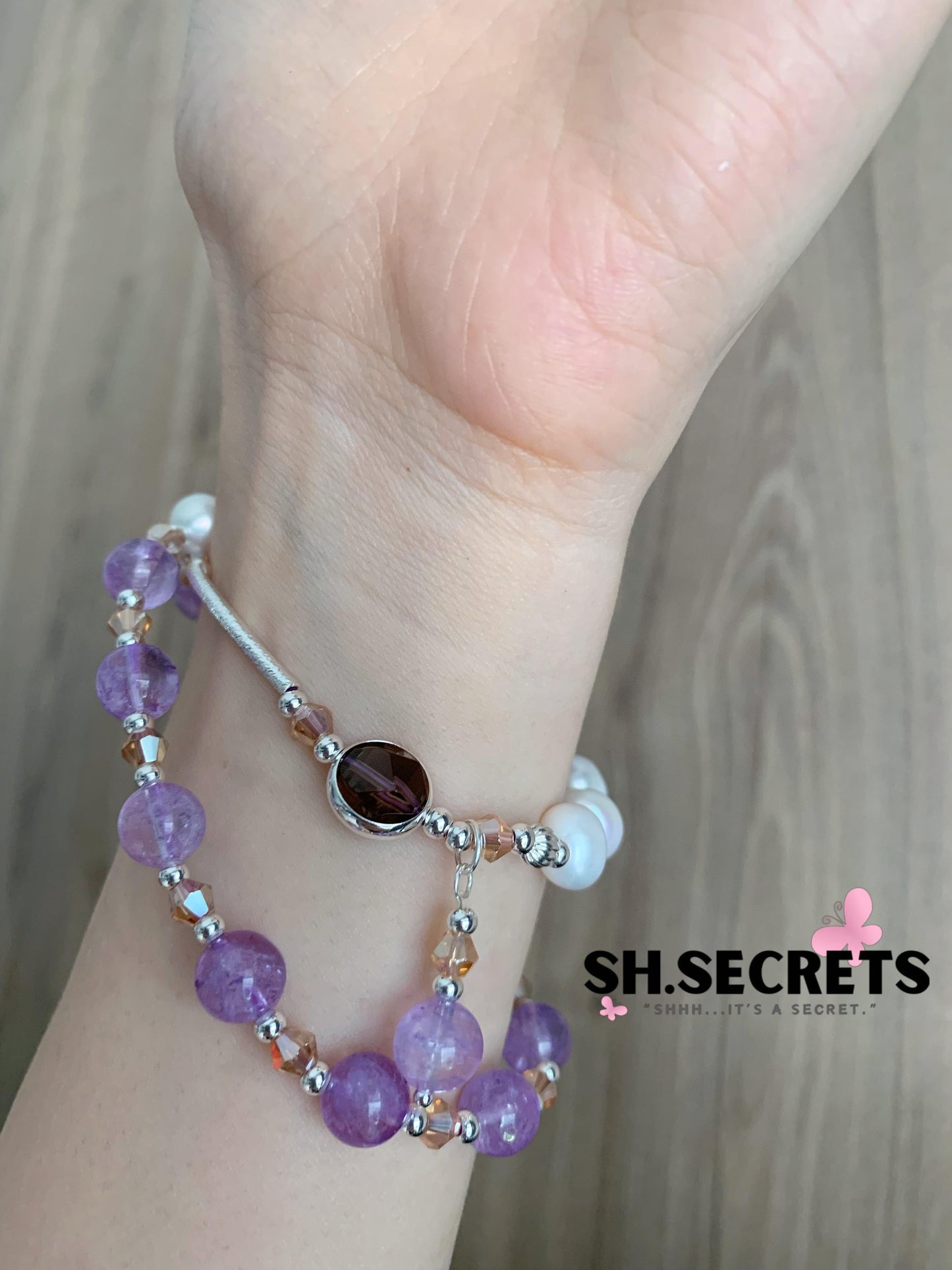 Freshwater Pear, Smoky Quartz, Amethyst