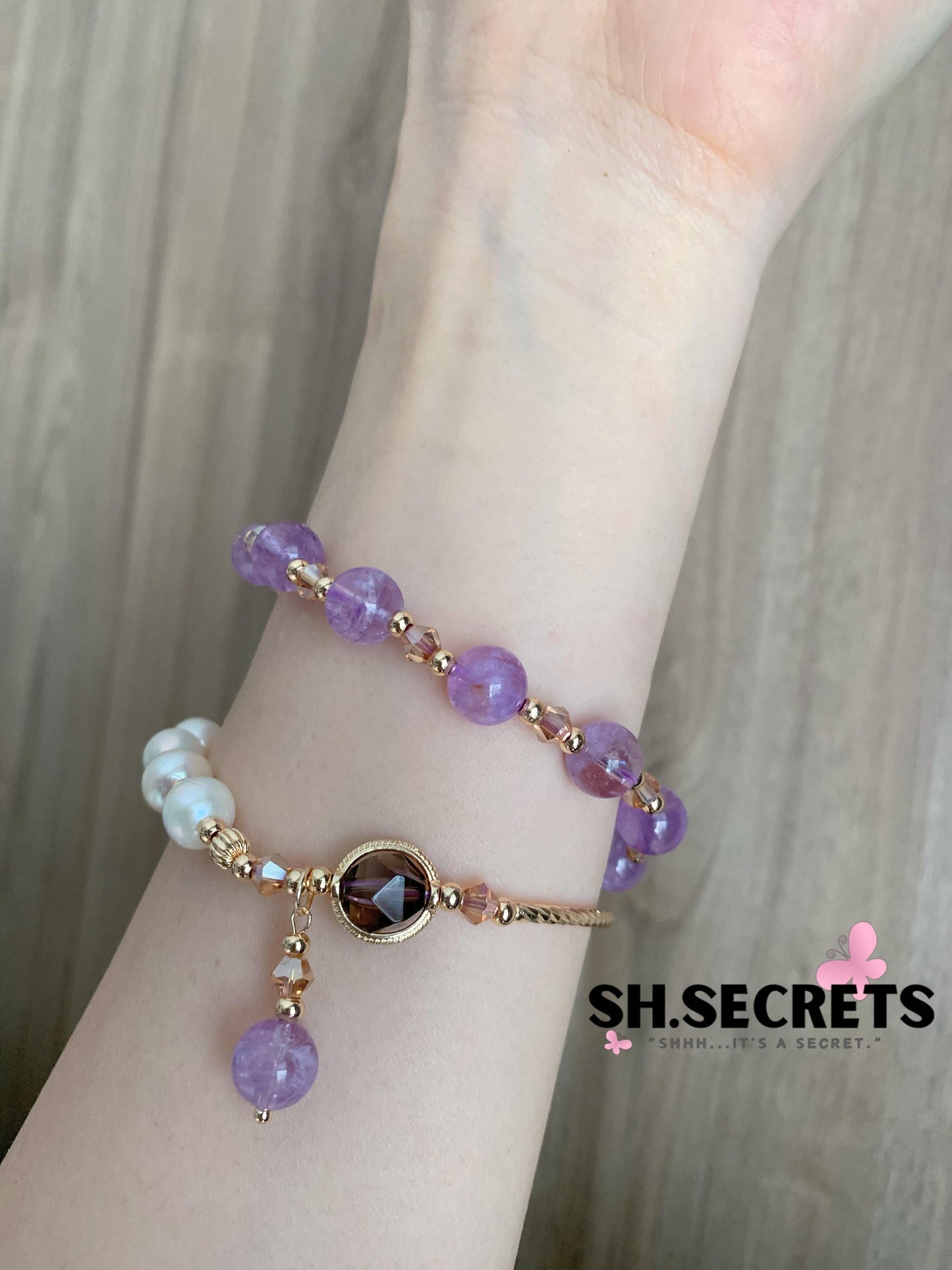Freshwater Pear, Smoky Quartz, Amethyst