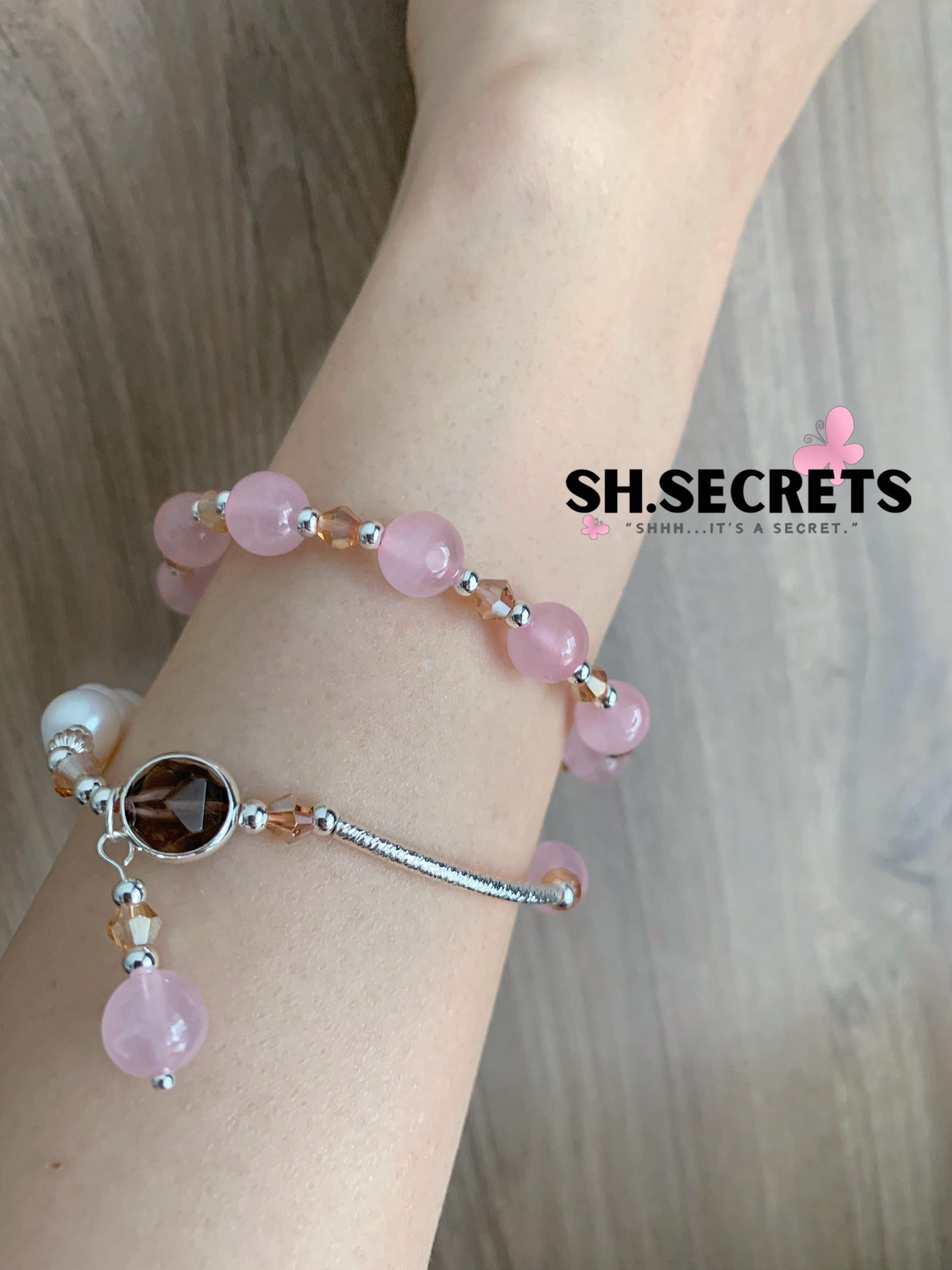 Freshwater Pear, Smoky Quartz, Rose Quartz