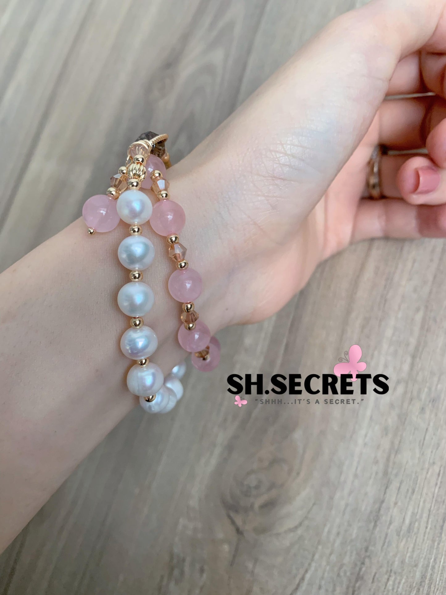 Freshwater Pear, Smoky Quartz, Rose Quartz