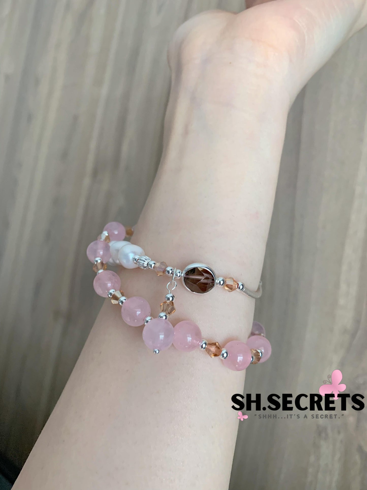 Freshwater Pear, Smoky Quartz, Rose Quartz