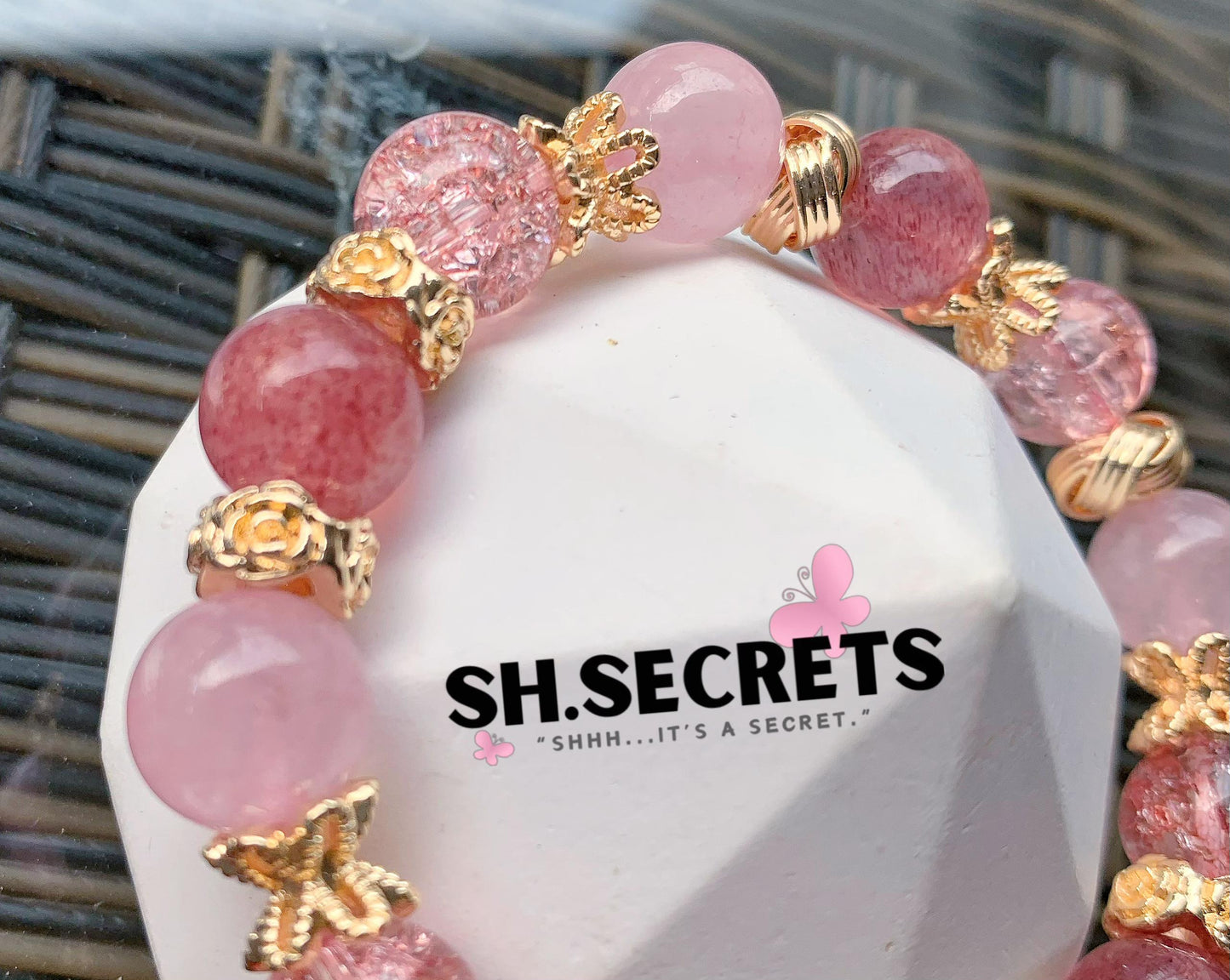 Premium Strawberry Quartz, Rose Quartz, Crackled Quartz (Red)