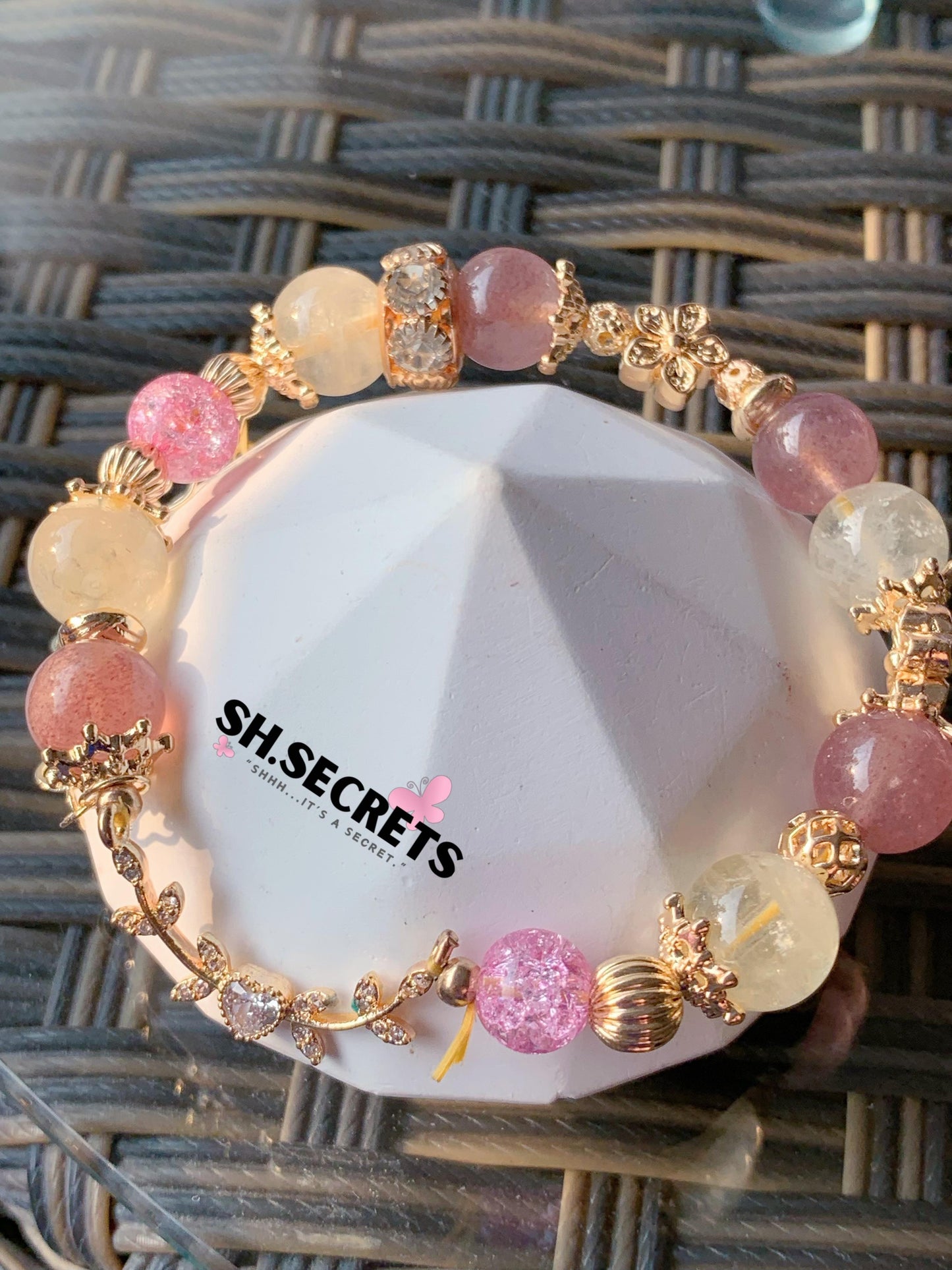 Citrine, Strawberry Quartz, Crackled Quartz (Pink)