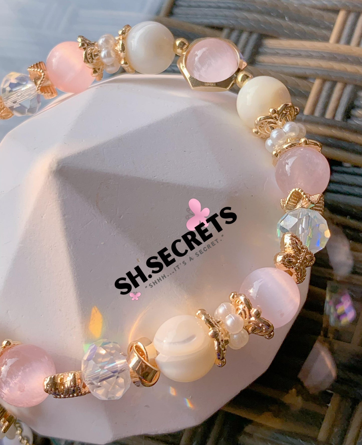 Pink Selenite, White Conch