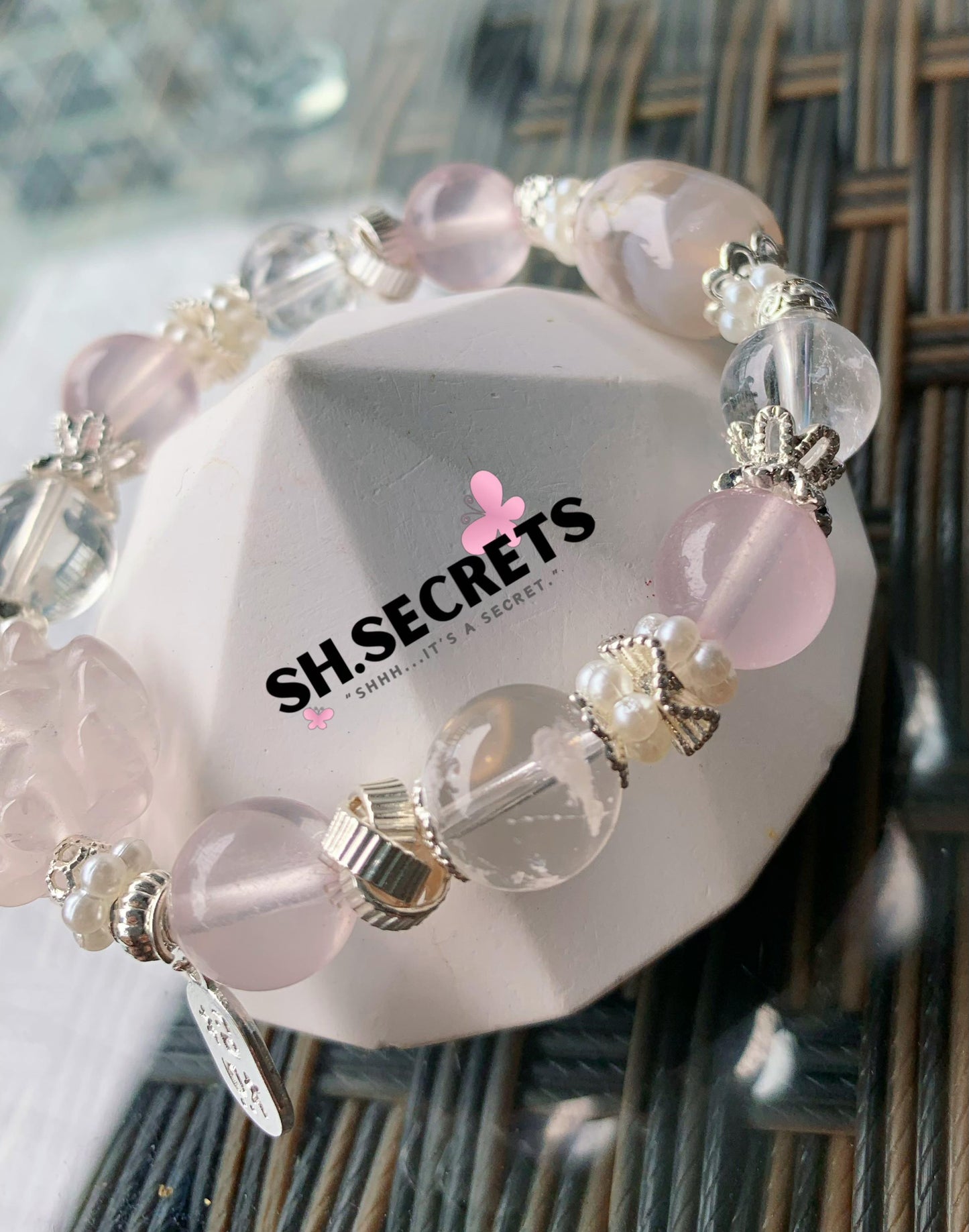 Premium White Snowflake Phantom, Sakura Agate, Rose Quartz, Crackled Clear Quartz
