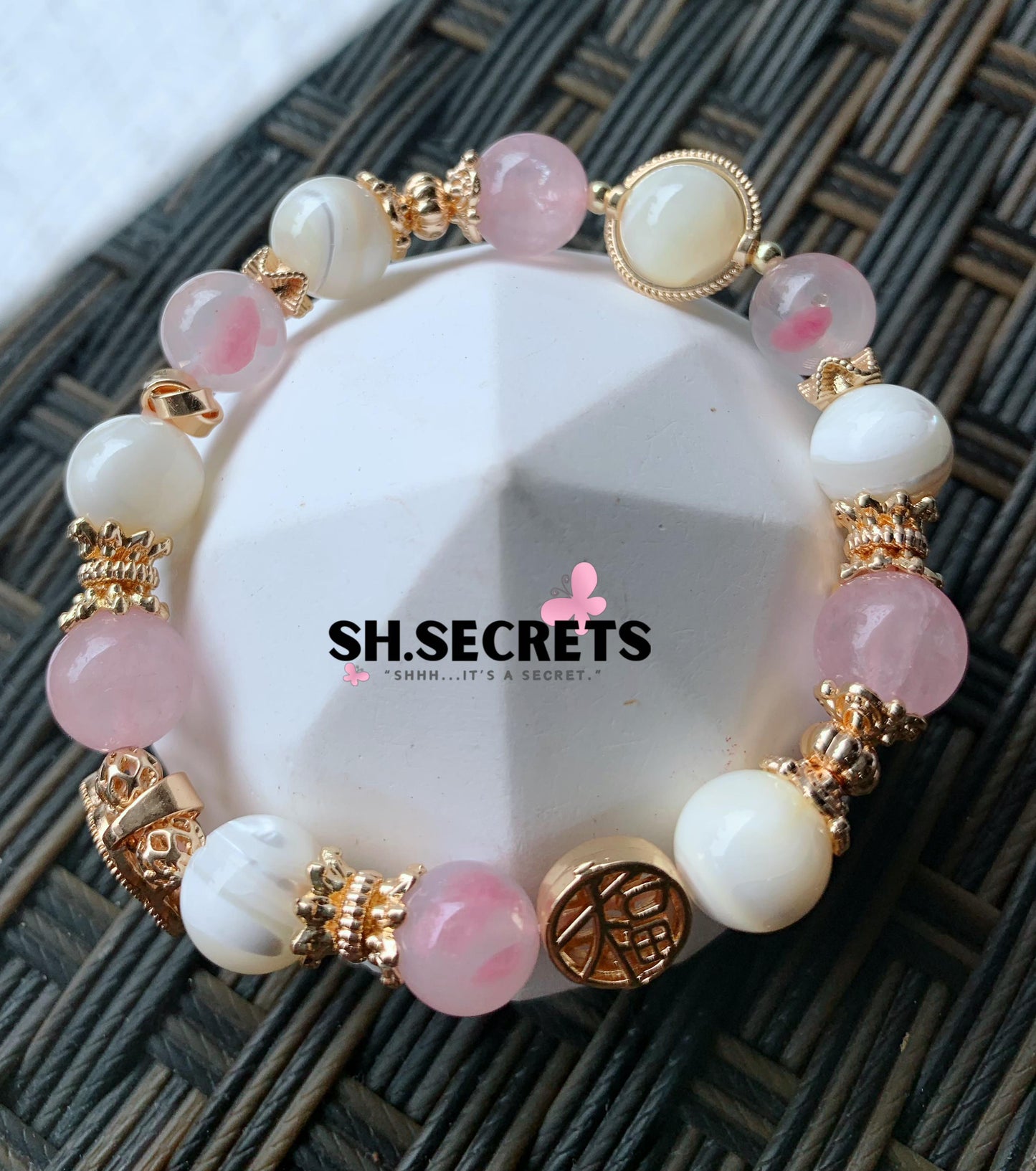 Sakura Rhodonite, Rose Quartz, White Conch
