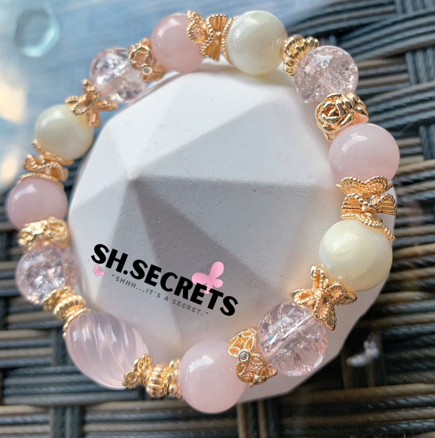 Rose Quartz, Crackled Quartz (Pink), White Conch