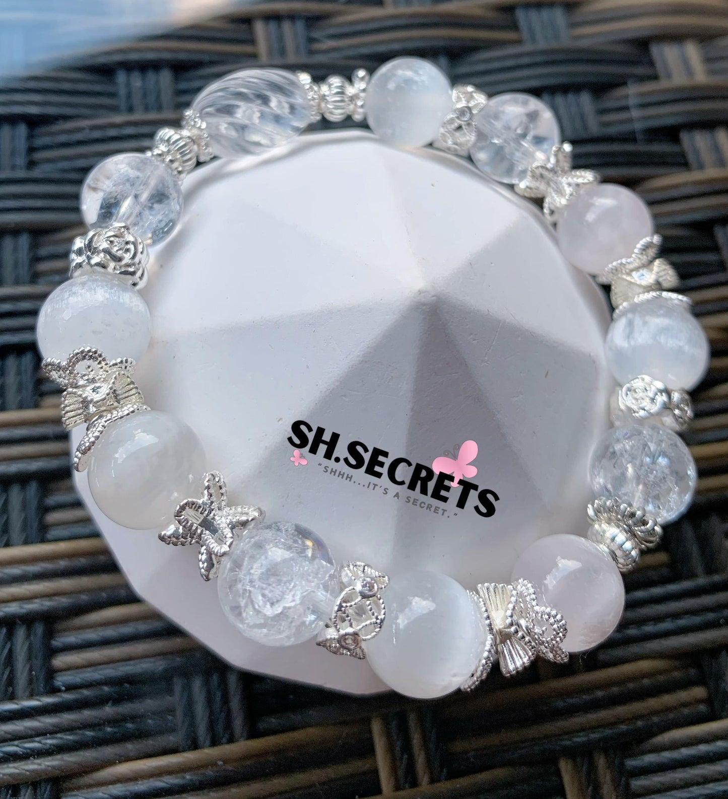 Clear Quartz, White Snowflake Phantom, White Selenite, Crackled Clear Quartz