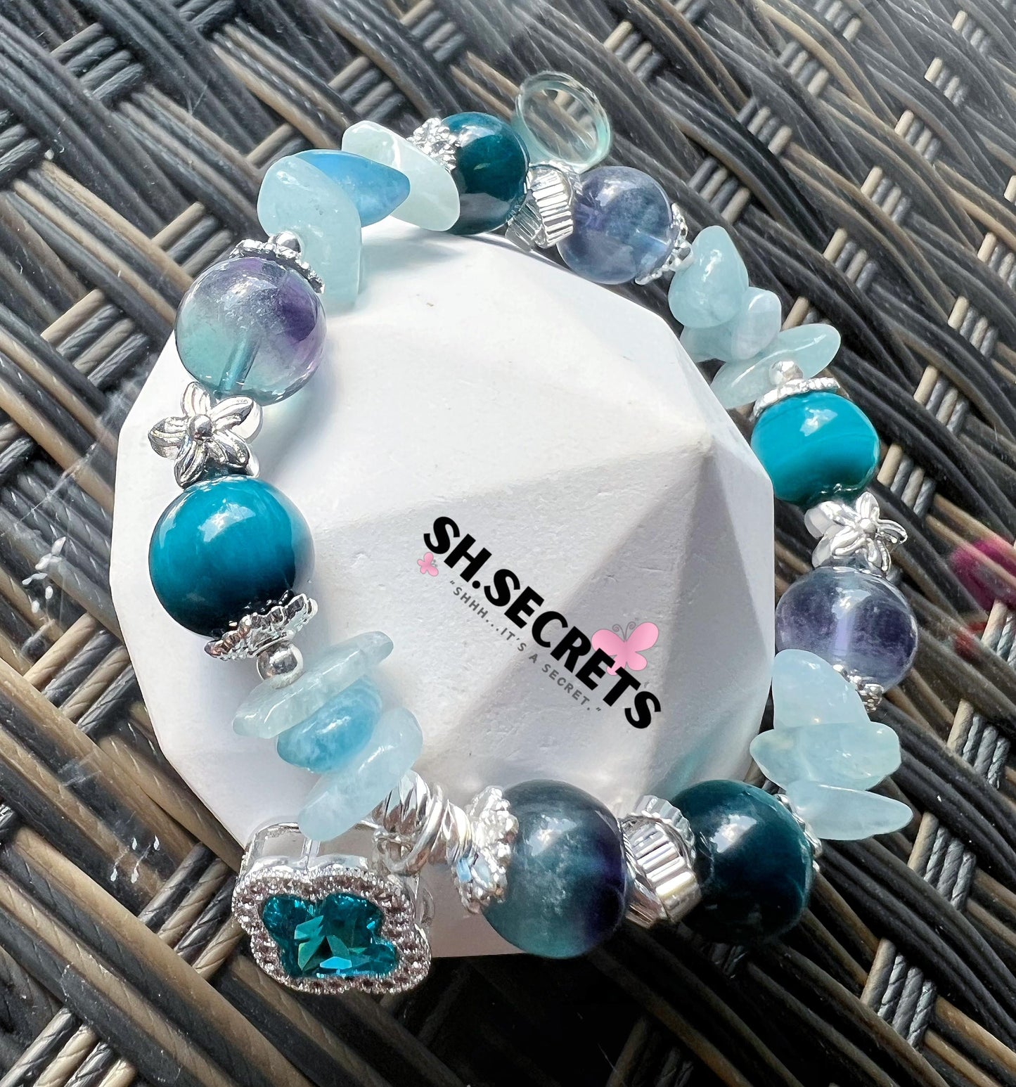 Turquoise Tiger Eye, Aquamarine, Fluorite