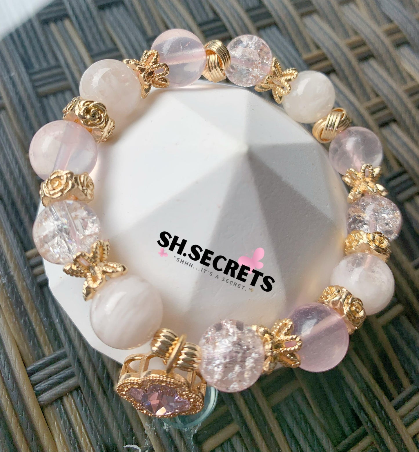 Pink Snowflake Phantom, Rose Quartz, Crackled Quartz (Pink)