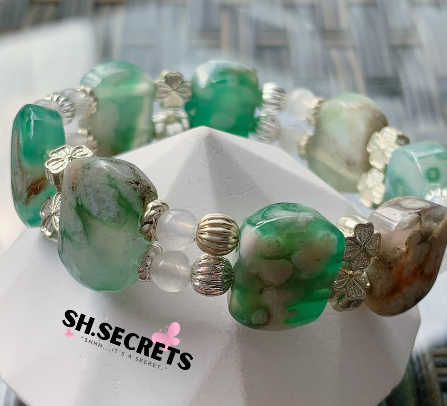 $15 SALE - Green Sakura Agate, Blue-Sheen Moonstone