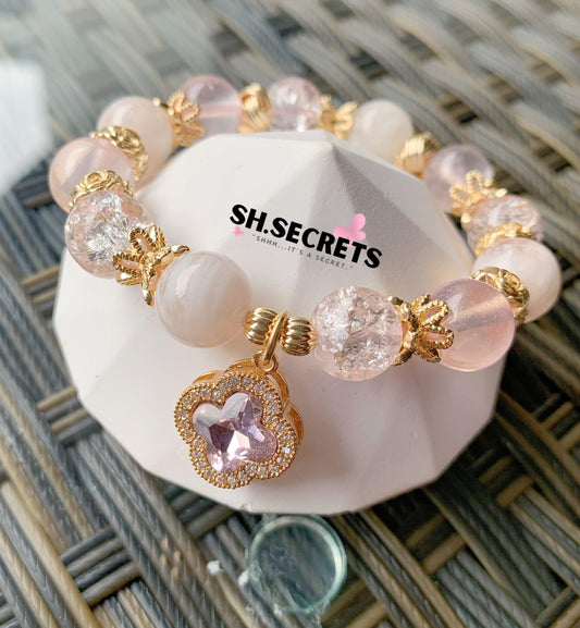 Pink Snowflake Phantom, Rose Quartz, Crackled Quartz (Pink)