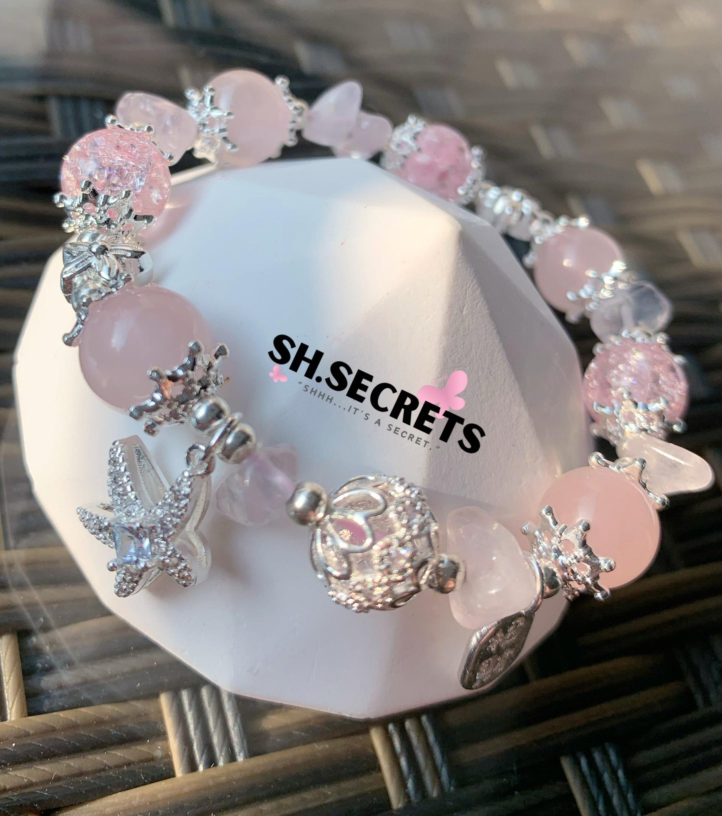 Rose Quartz, Crackled Quartz (Pink)