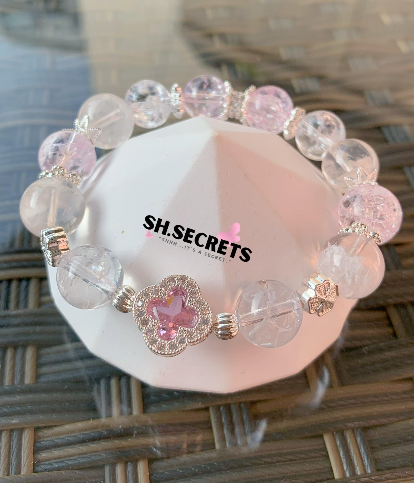 Pink Snowflake Phantom, Crackled Quartz (Pink)
