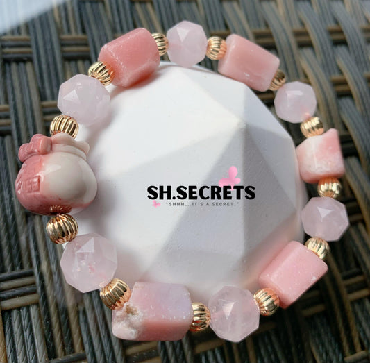 Raw Pink Opal, Rose Quartz, Alashan Prosperity Bag
