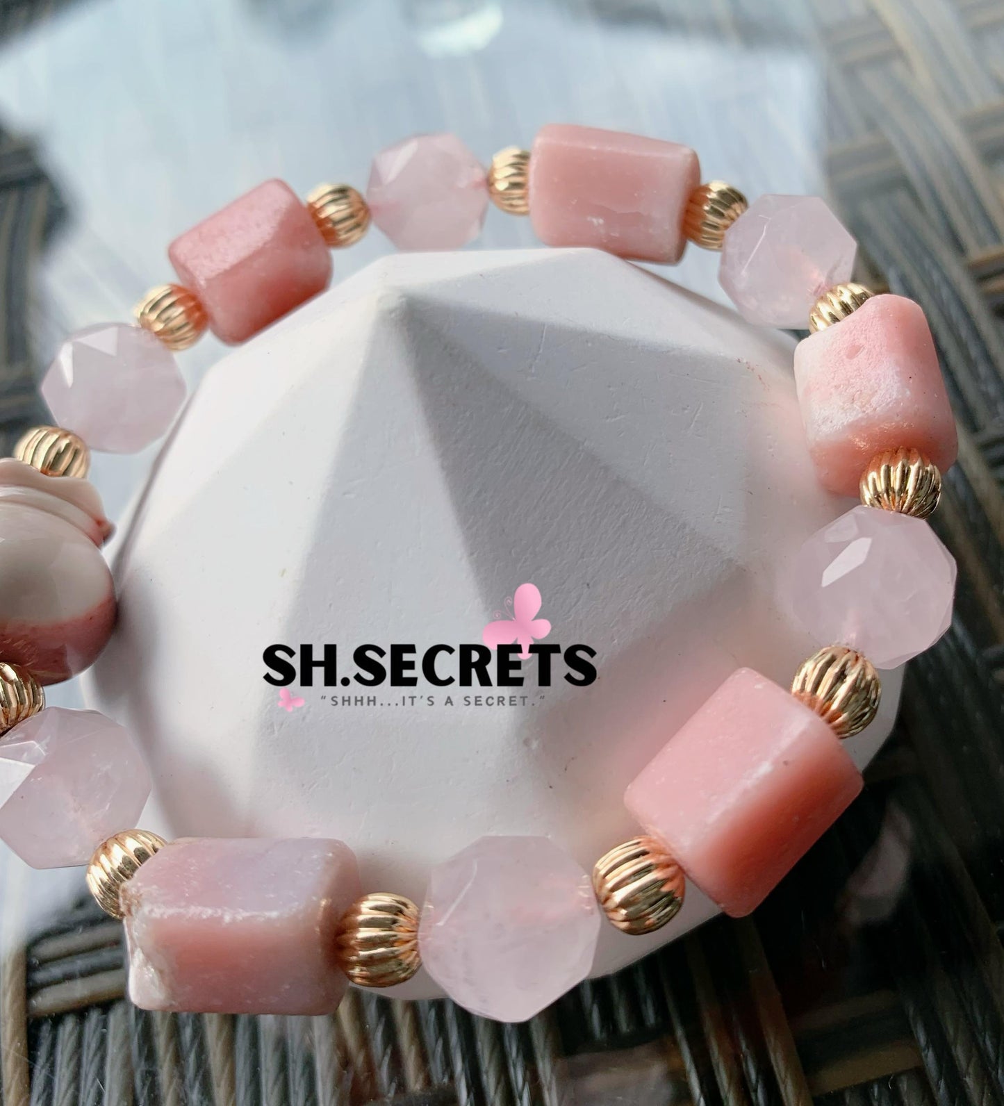 Raw Pink Opal, Rose Quartz, Alashan Prosperity Bag
