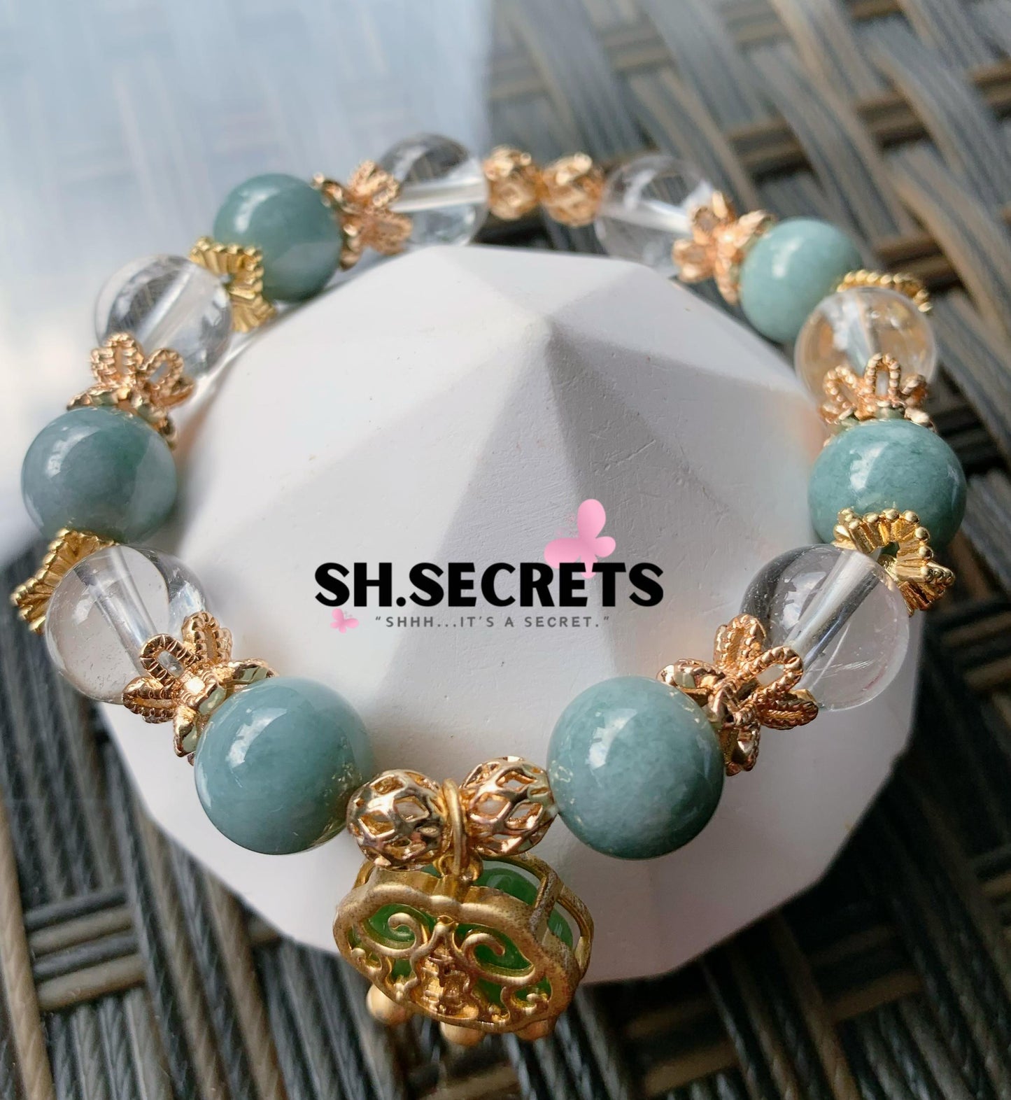 Blue-Water Jadeite, Clear Quartz