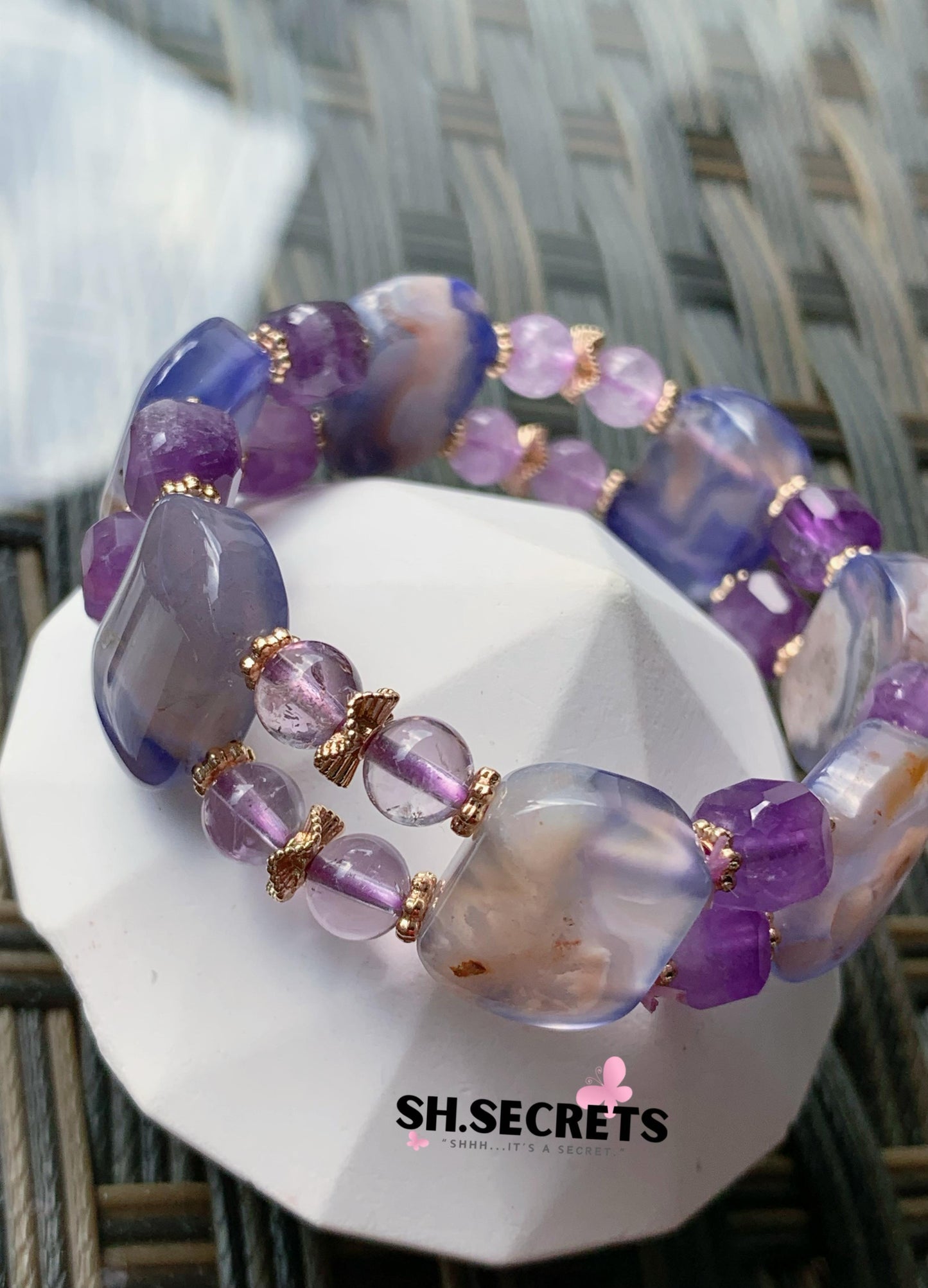 $15 SALE - Blue Sakura Agate, Amethyst Bangle