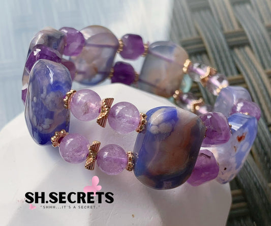 $15 SALE - Blue Sakura Agate, Amethyst Bangle