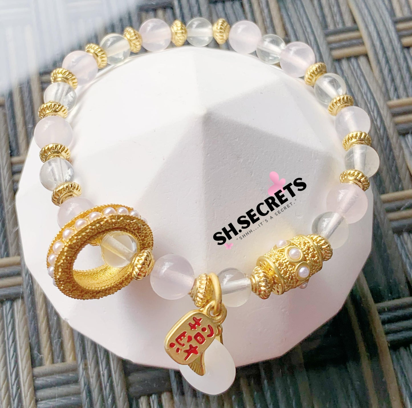 $8 SALE - Lemon Citrine, Rose Quartz, White Agate Ping Kou