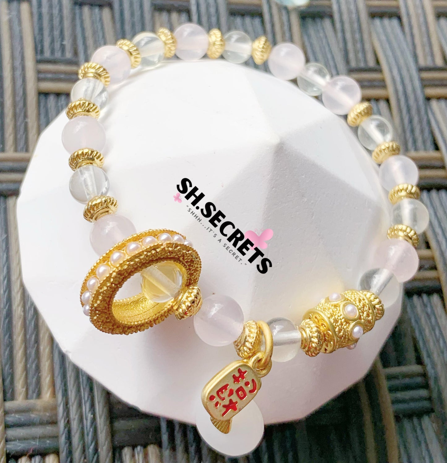 $8 SALE - Lemon Citrine, Rose Quartz, White Agate Ping Kou