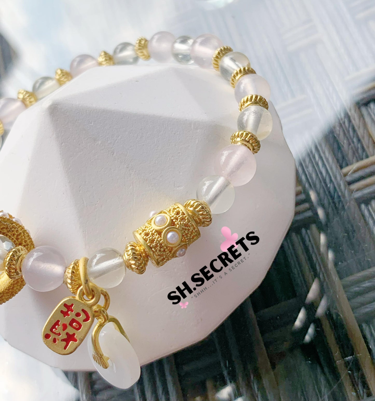 $8 SALE - Lemon Citrine, Rose Quartz, White Agate Ping Kou