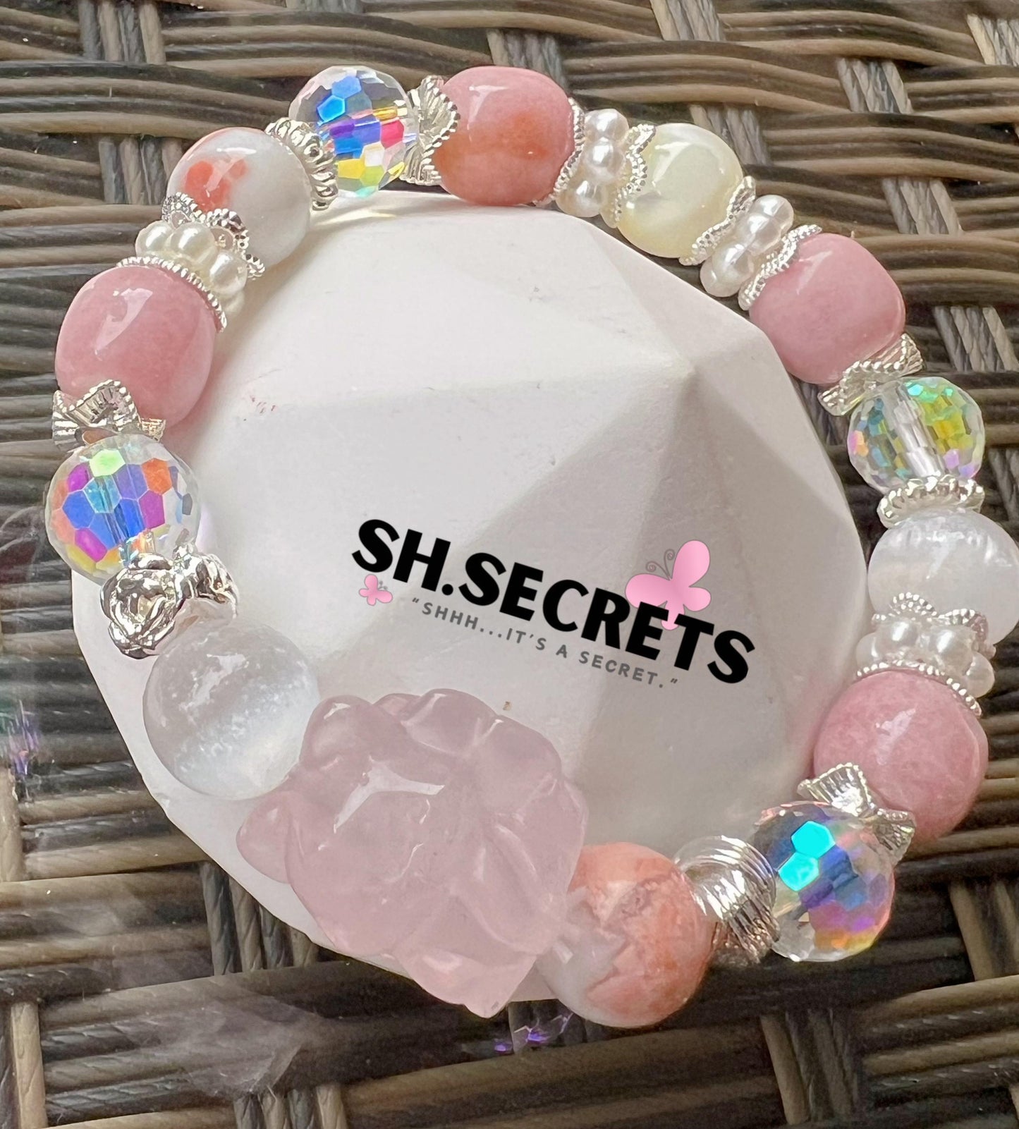 Rose Quartz, Pink Chalcedony, White Selenite, Flower Agate