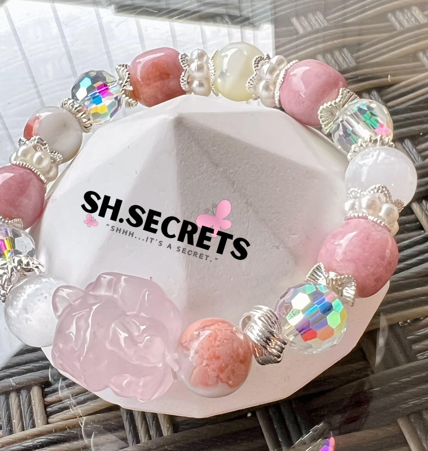 Rose Quartz, Pink Chalcedony, White Selenite, Flower Agate