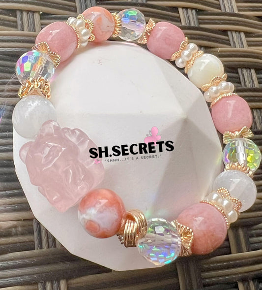 Rose Quartz, Pink Chalcedony, White Selenite, Flower Agate