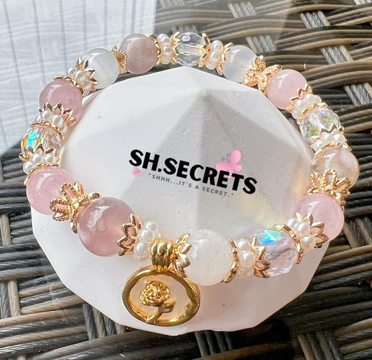 Rose Quartz, White Selenite, Blue Sakura Agate